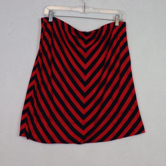 MERONA Red Navy Striped A Line Knee Length Skirt Size L - Picture 2 of 5